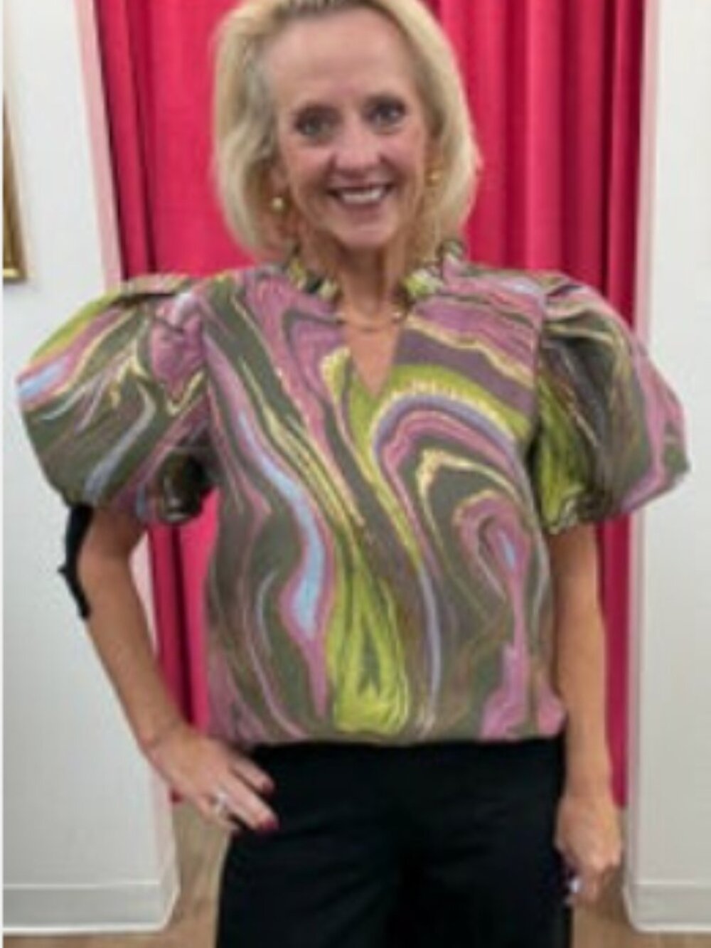 Abstract Jacquard Ruffle Top -NWT - Picture 2 of 4